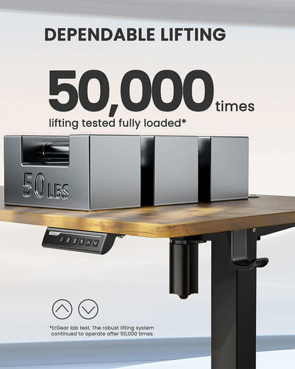 ErGear Height Adjustable Electric Standing Desk, 55 x 28 Inches Sit Stand up Desk, Large Memory Computer Home Office Desk with Two-Piece Desktop (Vintage Brown)