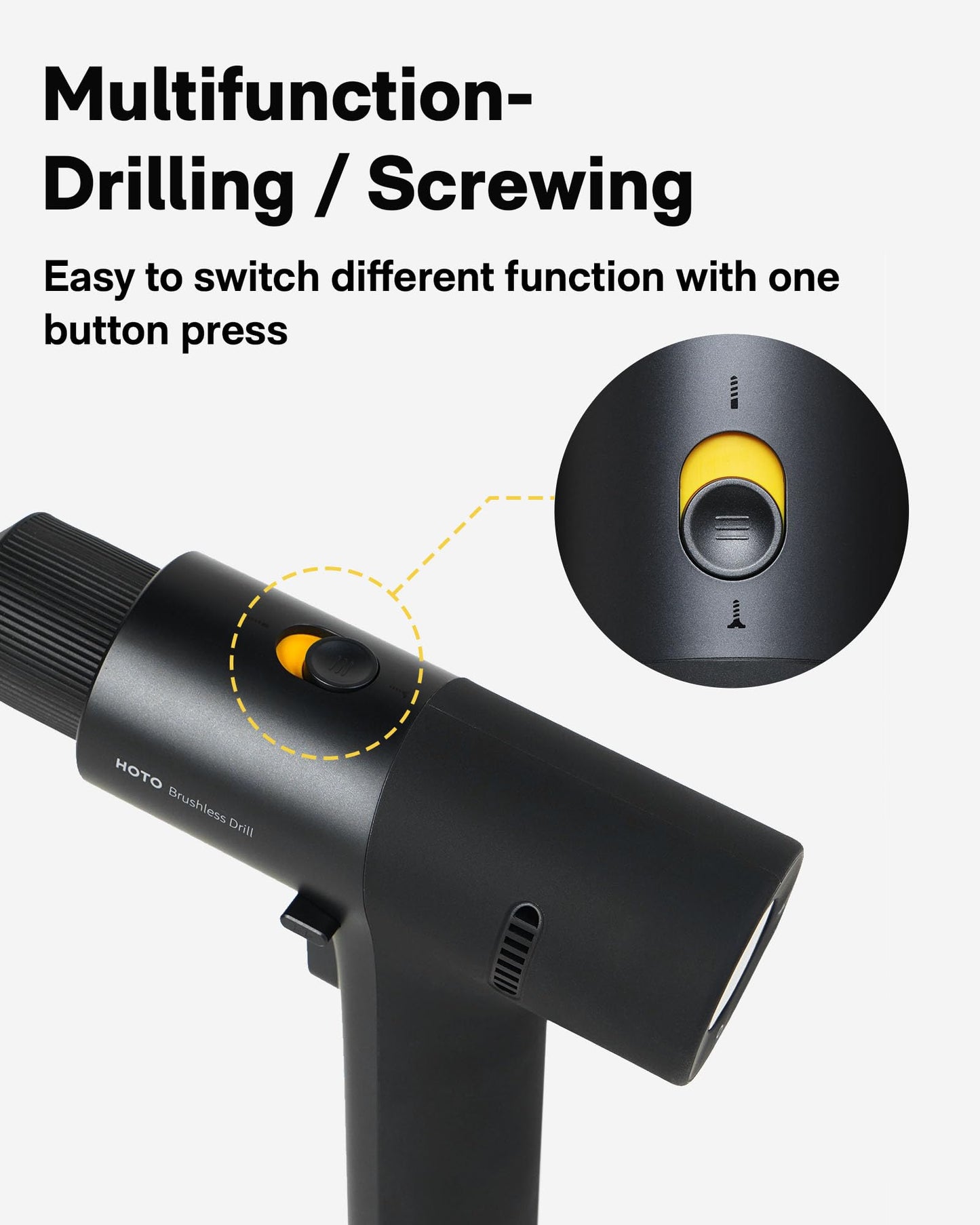 HOTO Cordless Brushless Drill 12V, LED Display Screen, 30 Precision Gears, 2 Working Modes, 2000mAh Battery, 266 In-lbs (30N·m) Torque, 3/8 Inch Keyless Chuck, 1400RPM, 10 x Bits, 8 x Drill Bits