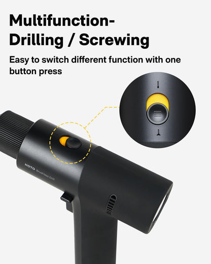 HOTO Cordless Brushless Drill 12V, LED Display Screen, 30 Precision Gears, 2 Working Modes, 2000mAh Battery, 266 In-lbs (30N·m) Torque, 3/8 Inch Keyless Chuck, 1400RPM, 10 x Bits, 8 x Drill Bits