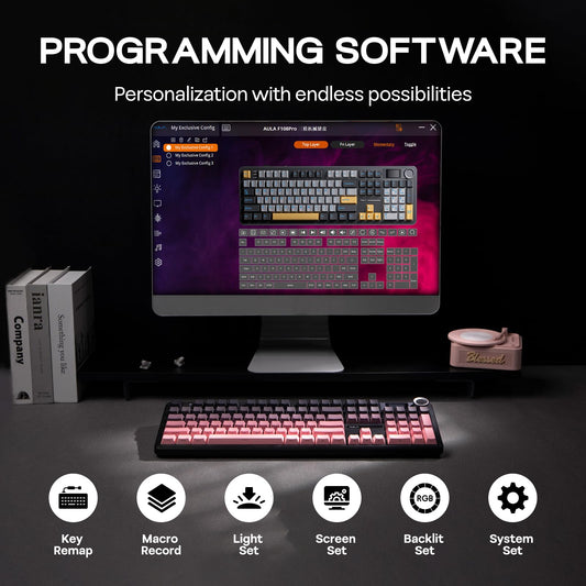 EPOMAKER X Aula F108 PRO Wireless Gaming Keyboard with Screen, 8000mAh Battery, 104 Hot-Swappable and Programmable Keys and Knob, RGB Backlight, for Mac/PC/Android (Pink Gradient)