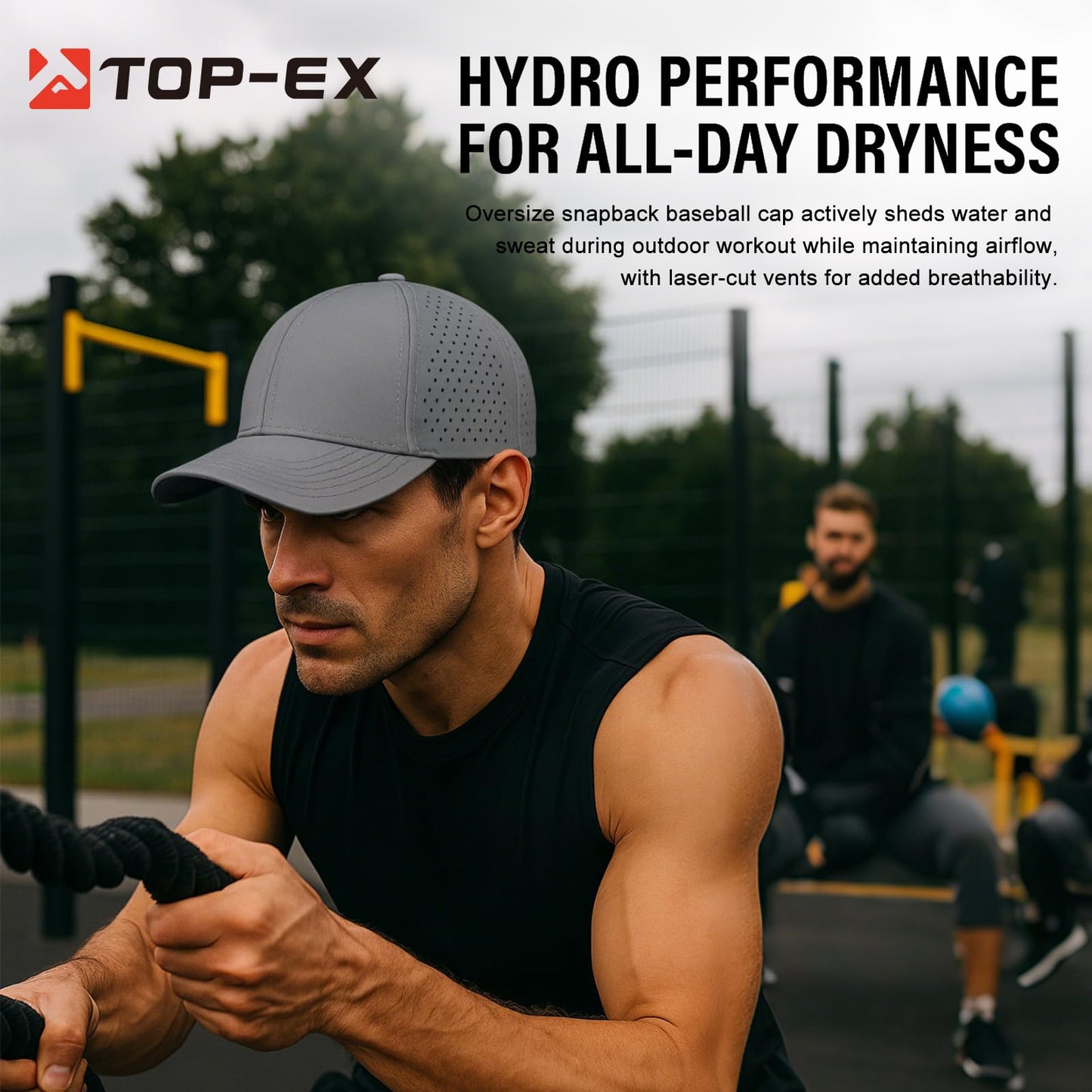 Men Women Oversize M/L Black Snapback Baseball Cap Hydro Performance Cool Hat Water Repellent Boat Golf Running Workout Beach Lake Gym