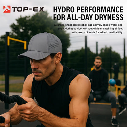 Men Women Oversize M/L Black Snapback Baseball Cap Hydro Performance Cool Hat Water Repellent Boat Golf Running Workout Beach Lake Gym