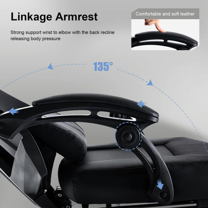 GTRACING Gaming Chair, Computer Chair with Mesh Back, Ergonomic Gaming Chair with Footrest, Reclining Gamer Chair with Adjustable Headrest and Lumbar Support for Gaming and Office (Black)