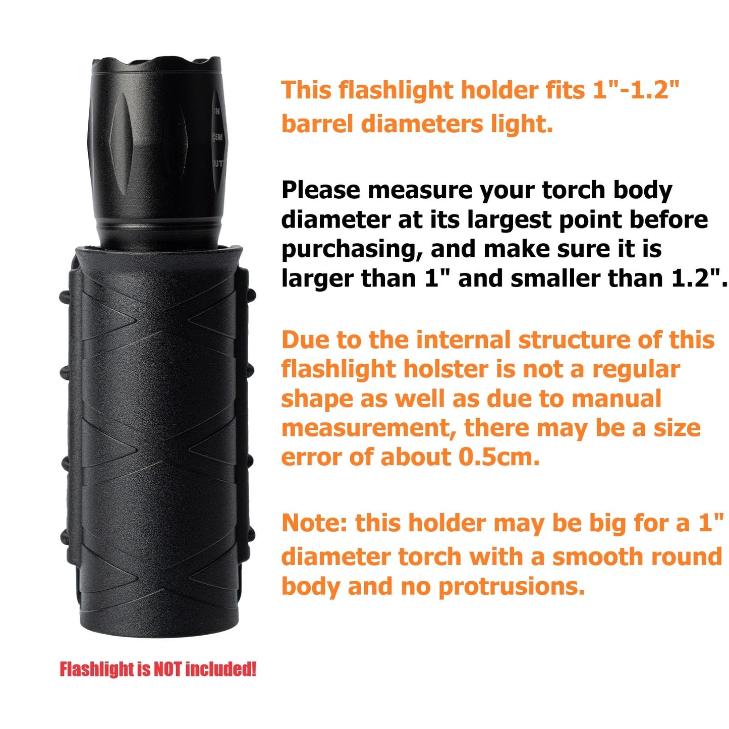 TACNEX Flashlight Holder for Duty Belt Tactical MOLLE Torch Holster Rotatable Light Carry Case Pouch fit 1"-1.2" Diameter Flashlight for Police LEO Security Military