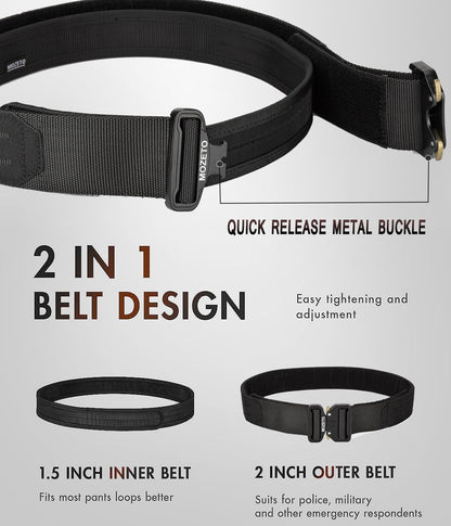 MOZETO Molle Battle Belt, 2" Battle Belts Tactical War Combat Quick Release Law Enforcement Duty Belts for Men