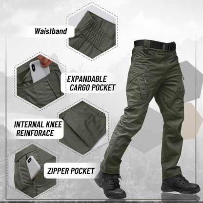 TACVASEN Mens Hiking Cargo Pants Waterproof Breathable Work Pants for Men Construction Stretch Flex Tactical Trousers 9 Pockets ArmyGreen 32
