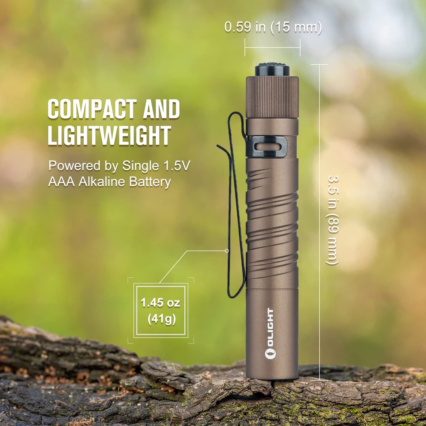 OLIGHT I3T EOS 180 Lumens Dual-Output Slim EDC Flashlight for Camping and Hiking, Tail Switch Flash Light with AAA Battery (Desert Tan)