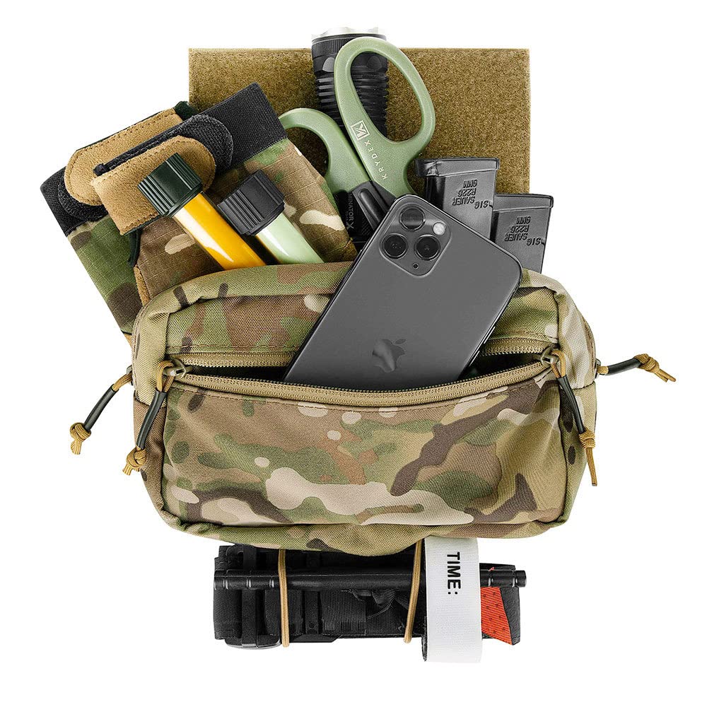 KRYDEX Tactical Drop Pouch Sub Abdominal Carrying Kit Bag Fanny Pack with Hook and Loop Panel for Vest Chest Rig (Camo)