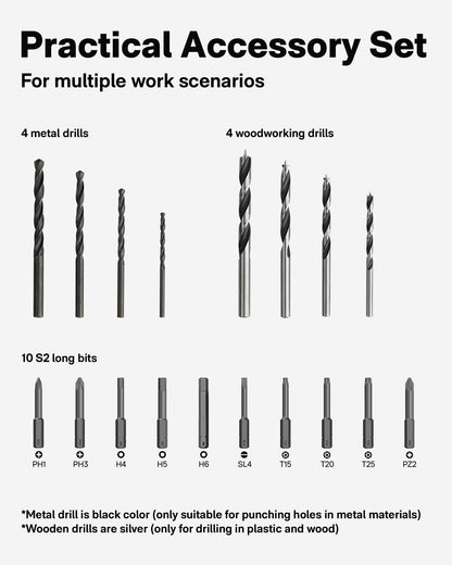 HOTO Cordless Brushless Drill 12V, LED Display Screen, 30 Precision Gears, 2 Working Modes, 2000mAh Battery, 266 In-lbs (30N·m) Torque, 3/8 Inch Keyless Chuck, 1400RPM, 10 x Bits, 8 x Drill Bits