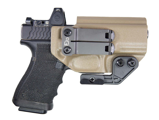 FDO Industries IWB Kydex Holster Compatible with Glock 19 23 32 Optic Cut with Claw & Discreet Carry Concepts 1.5" Metal Clip - Made in USA (FDE, G19)