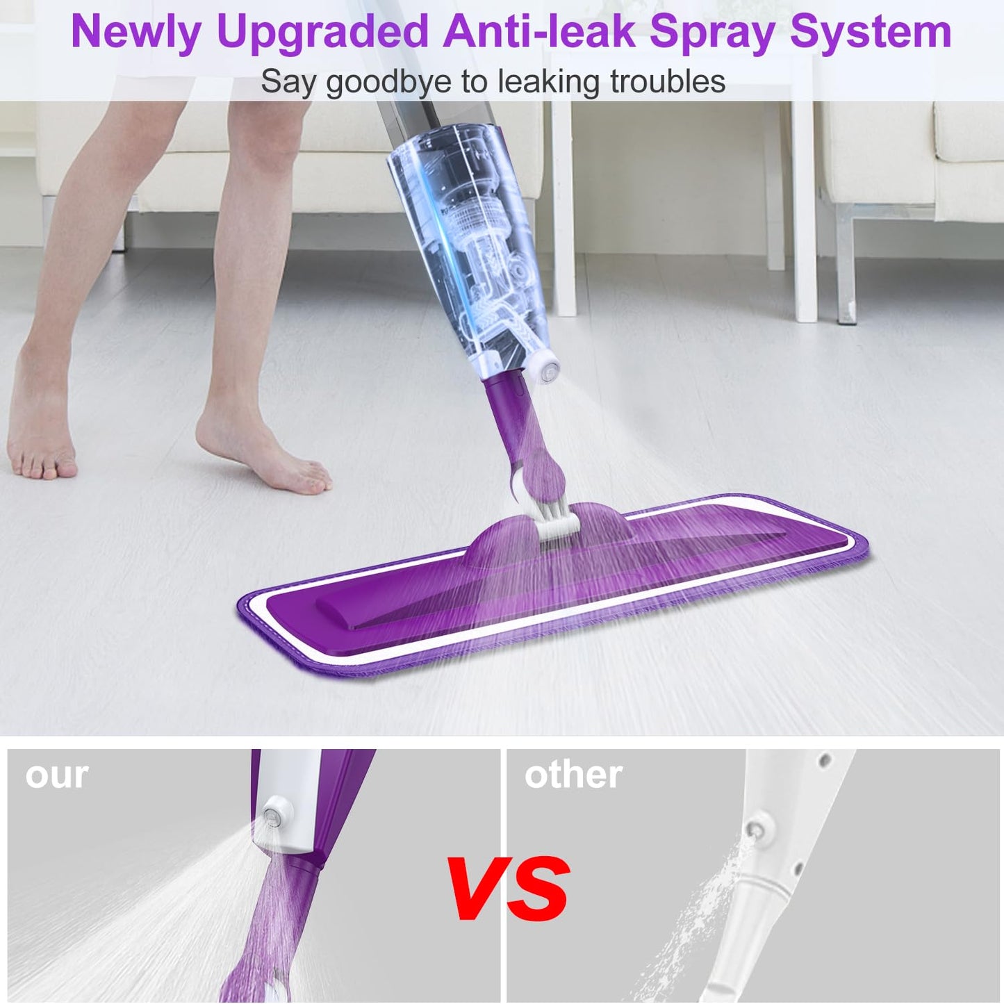 Microfiber Spray Mop for Floor Cleaning - Reusable Floor Mop with 3 Washable Pads, Refillable Bottle Flat Mop with Sprayer for Hardwood Laminate Wood Floor Cleaning