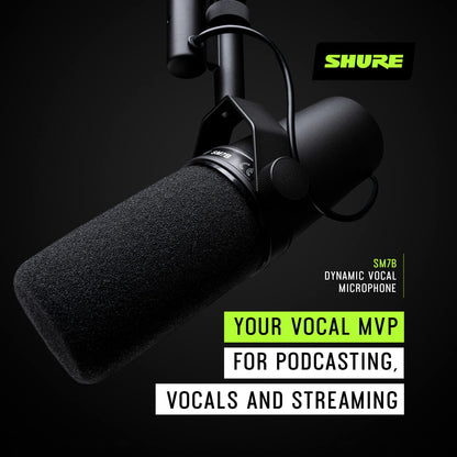 Shure SM7B Microphone - Vocal Dynamic Studio Mic for Broadcast, Podcast, Recording, Gaming & Streaming, XLR, Rugged Construction, Detachable Windscreen, Smooth Sound, Warm Vocals, Wide-Range Frequency