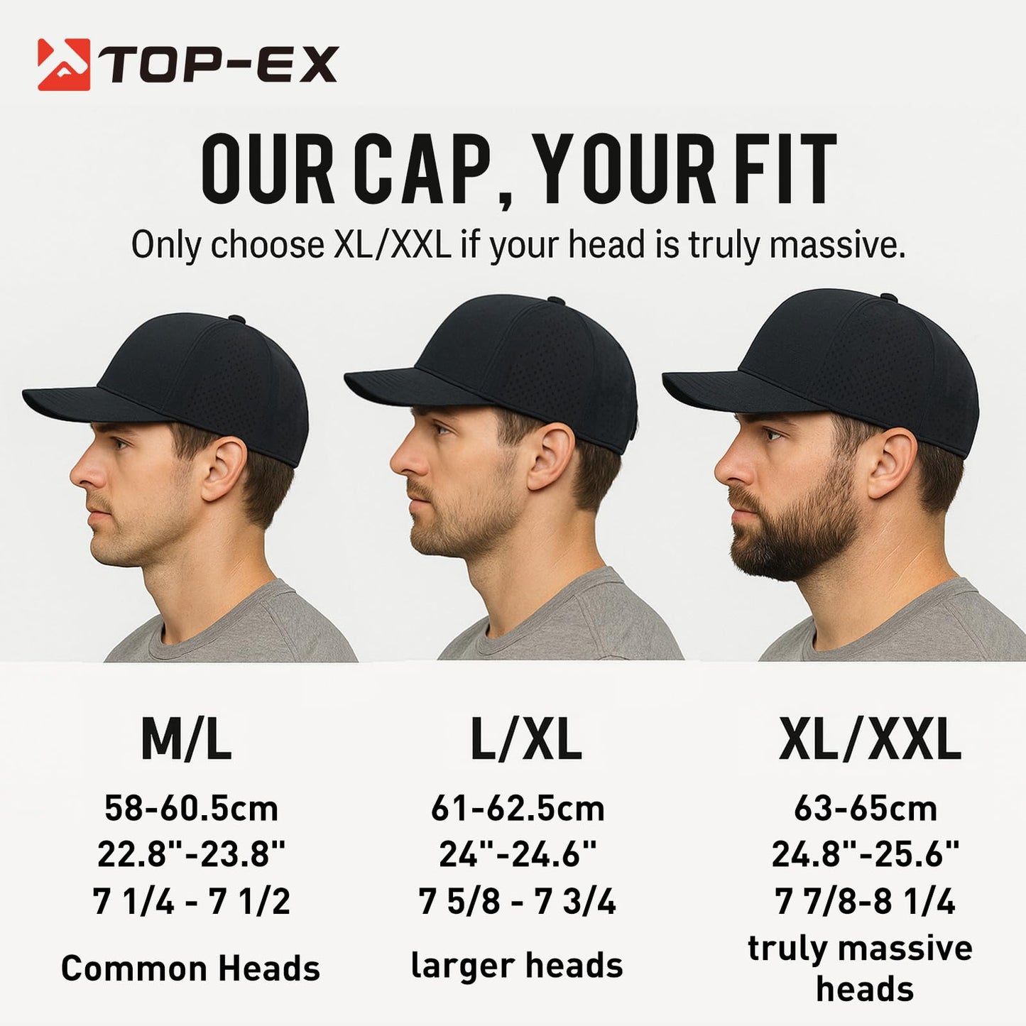 Men Women Oversize M/L Black Snapback Baseball Cap Hydro Performance Cool Hat Water Repellent Boat Golf Running Workout Beach Lake Gym