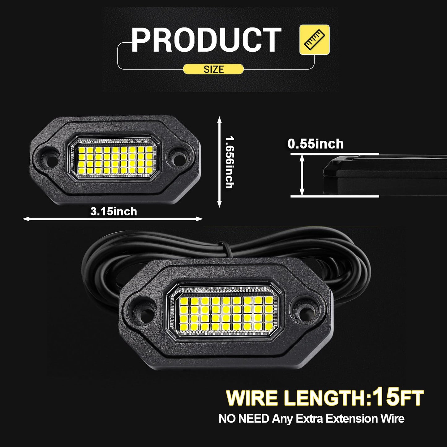 8Pods Metal Bright Pure White LED Rock Lights Kit,Per pod provided 15FT Power Cord,6500K 36LEDs Neon Underglow Light Aluminum Waterproof Fender Lights for Trucks Trailer Jeep Off Road ATV UTV