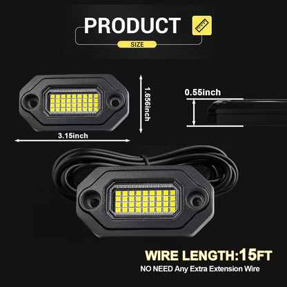 8Pods Metal Bright Pure White LED Rock Lights Kit,Per pod provided 15FT Power Cord,6500K 36LEDs Neon Underglow Light Aluminum Waterproof Fender Lights for Trucks Trailer Jeep Off Road ATV UTV