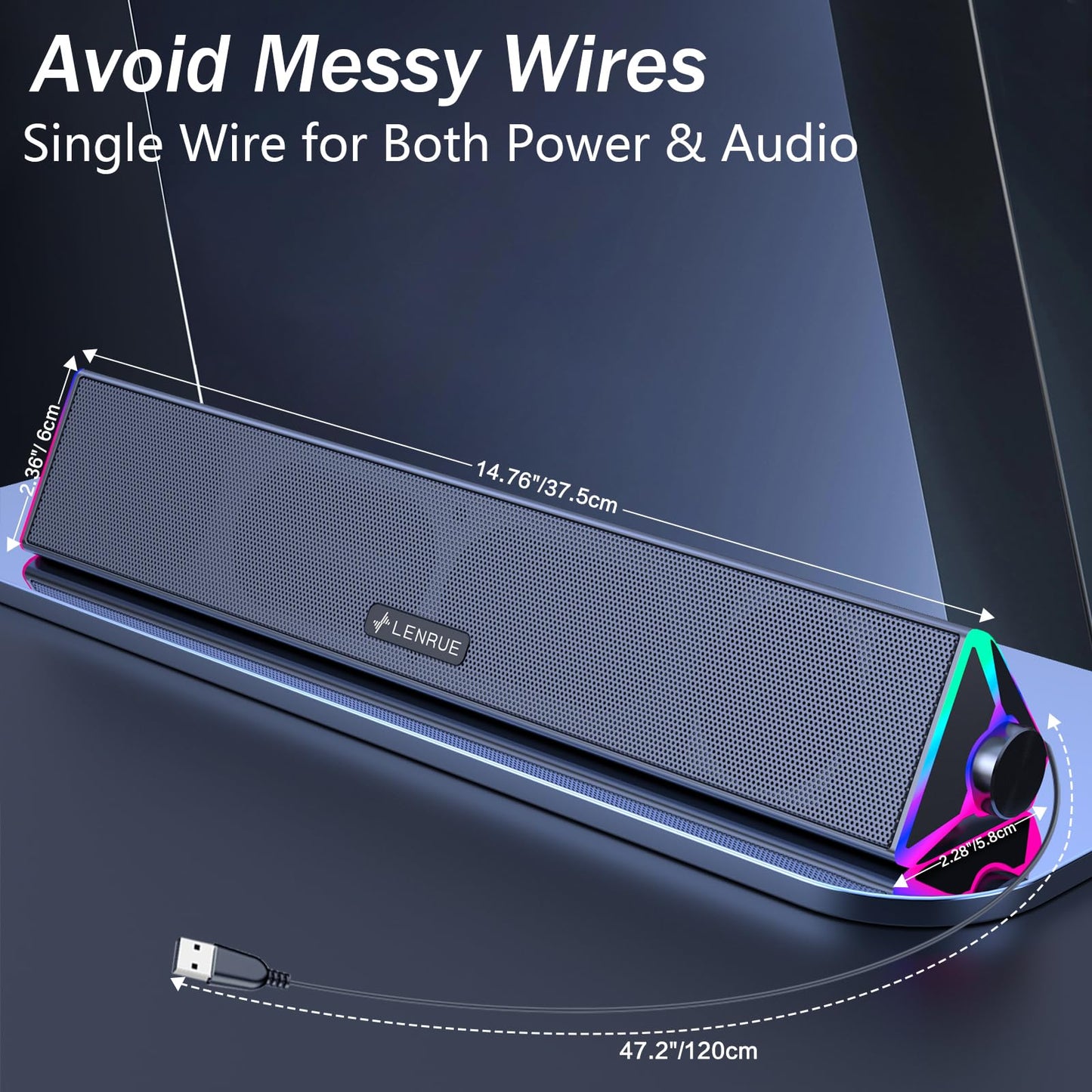 LENRUE Computer Speakers for Desktop,PC Speakers with Single USB for Power and Stereo Sound,Touch Lights Gaming Speakers Sound bar for Desktop PC Monitor Laptop(USB-C Adapter Included)