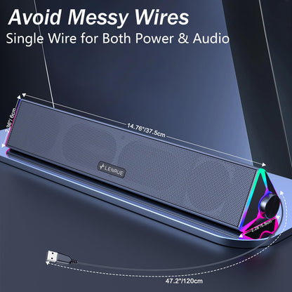 LENRUE Computer Speakers for Desktop,PC Speakers with Single USB for Power and Stereo Sound,Touch Lights Gaming Speakers Sound bar for Desktop PC Monitor Laptop(USB-C Adapter Included)