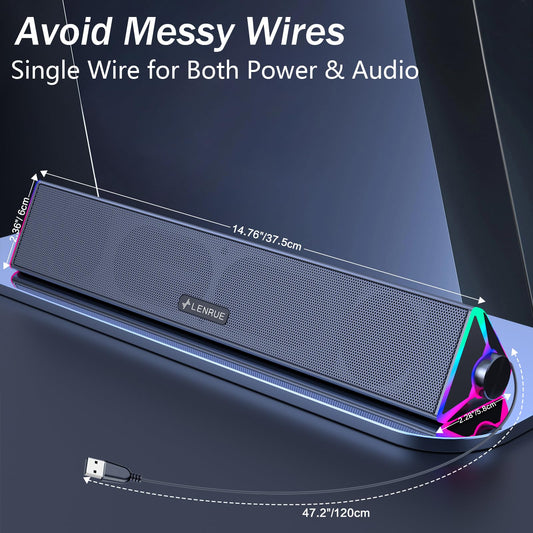 LENRUE Computer Speakers for Desktop,PC Speakers with Single USB for Power and Stereo Sound,Touch Lights Gaming Speakers Sound bar for Desktop PC Monitor Laptop(USB-C Adapter Included)