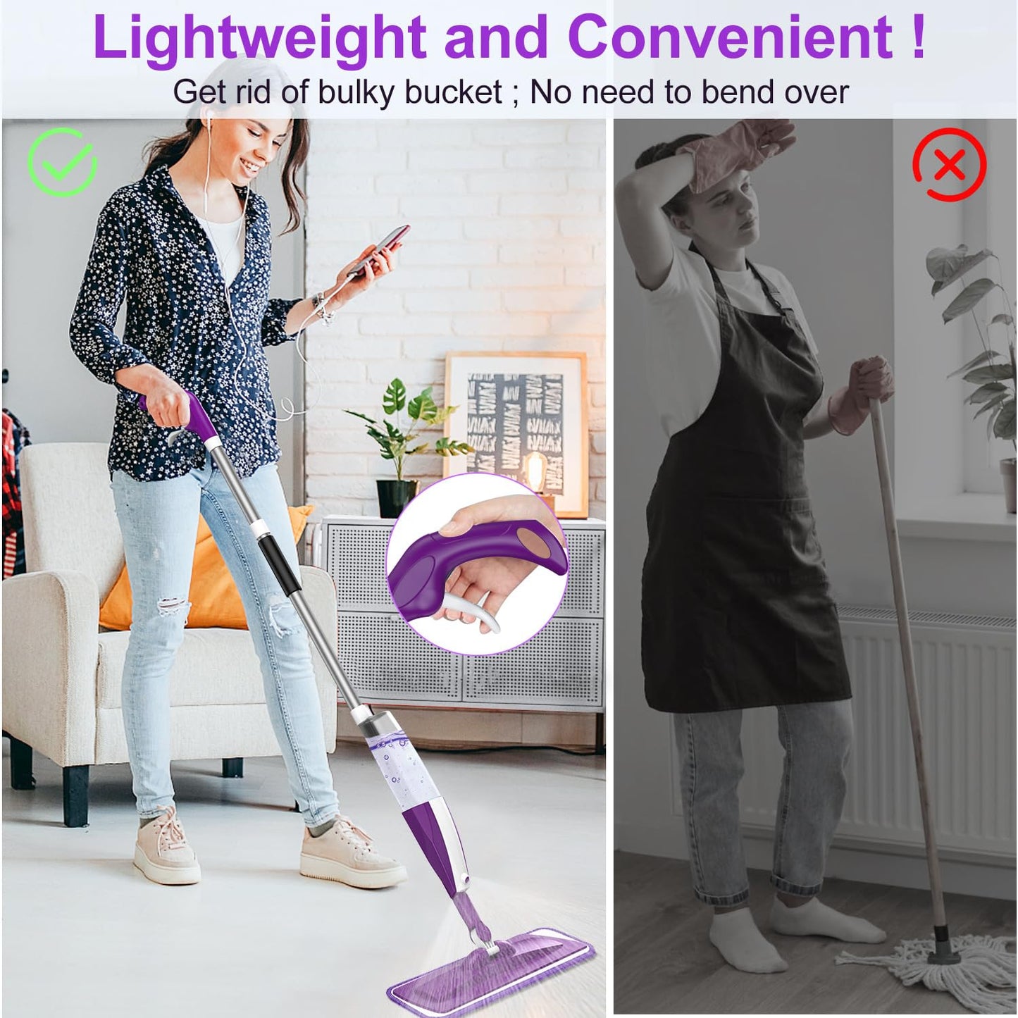 Microfiber Spray Mop for Floor Cleaning - Reusable Floor Mop with 3 Washable Pads, Refillable Bottle Flat Mop with Sprayer for Hardwood Laminate Wood Floor Cleaning