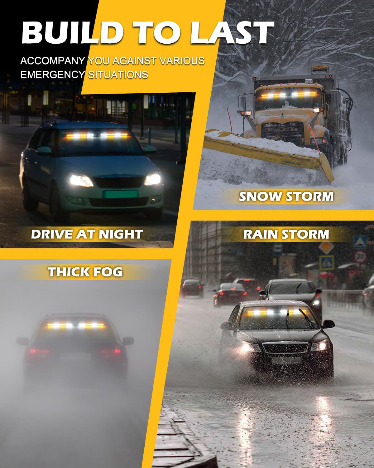 HLauto 604N Emergency Dash Strobe Lights w/Controller: 2x16.8 inch Amber White Security Light w/Take Down, 48 LED Safety Flashing Warning Hazard Interior Windshield Light Bar for Truck Vehicle