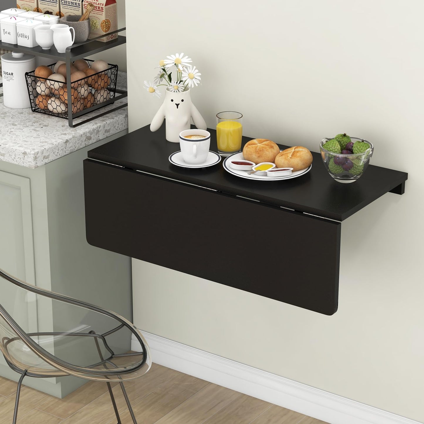 Tangkula 31.5" Wall Mounted Folding Desk, Drop-Leaf Floating Desk with Spacious Surface, Space-Saving Foldable Wall Table for Study, Bedroom, Bathroom, Balcony & Small Spaces