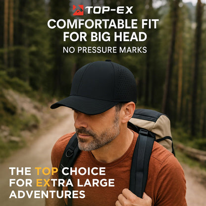 Men Women Oversize M/L Black Snapback Baseball Cap Hydro Performance Cool Hat Water Repellent Boat Golf Running Workout Beach Lake Gym