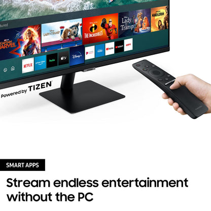 SAMSUNG 32-inch 4K UHD Smart Monitor with Adaptive Picture, Ultrawide Game View, Built-In Speakers, Remote, HDMI, USB-C, 2021 Model LS32AM702UNXZA, Black