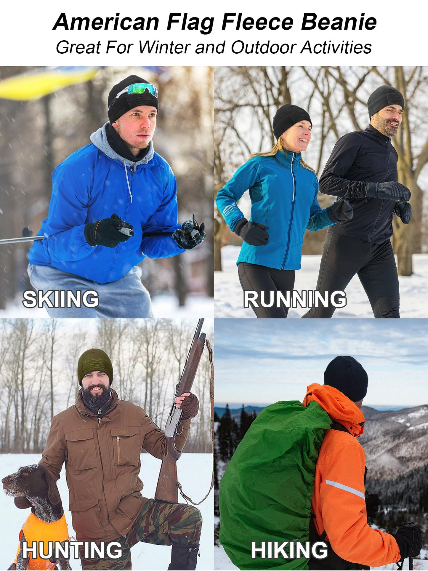 ROLVNHTV 4 Pcs American Flag Beanie Winter Fleece Caps Tactical Military Veteran Beanies USA Hats Warm Army Cap for Men Outdoor Activities