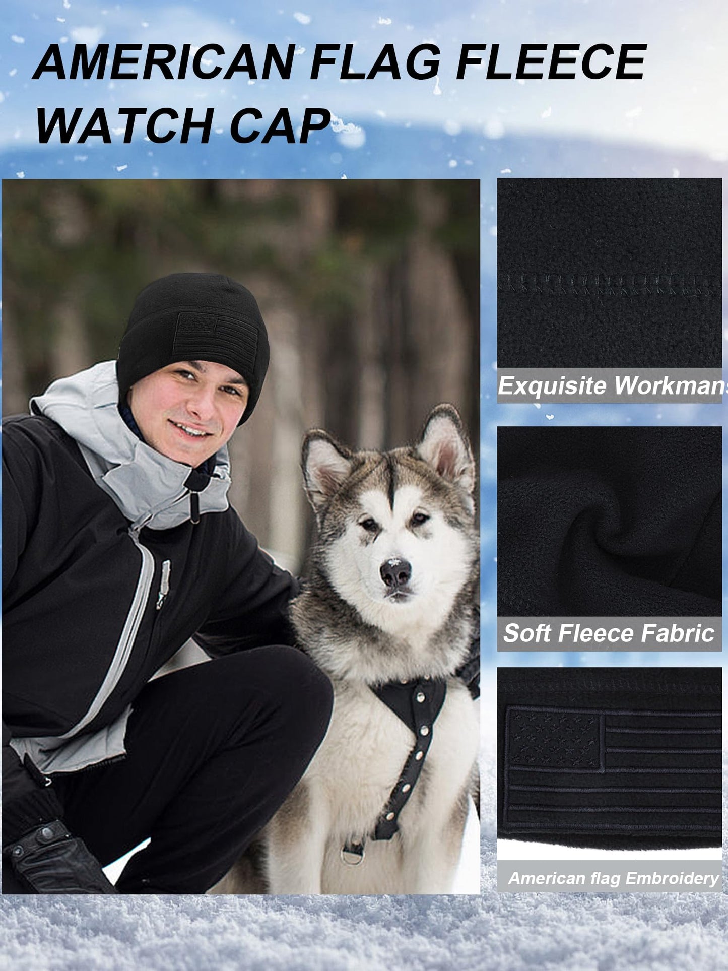 ROLVNHTV 4 Pcs American Flag Beanie Winter Fleece Caps Tactical Military Veteran Beanies USA Hats Warm Army Cap for Men Outdoor Activities