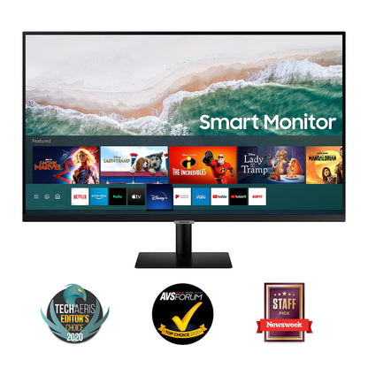 SAMSUNG 32-inch 4K UHD Smart Monitor with Adaptive Picture, Ultrawide Game View, Built-In Speakers, Remote, HDMI, USB-C, 2021 Model LS32AM702UNXZA, Black