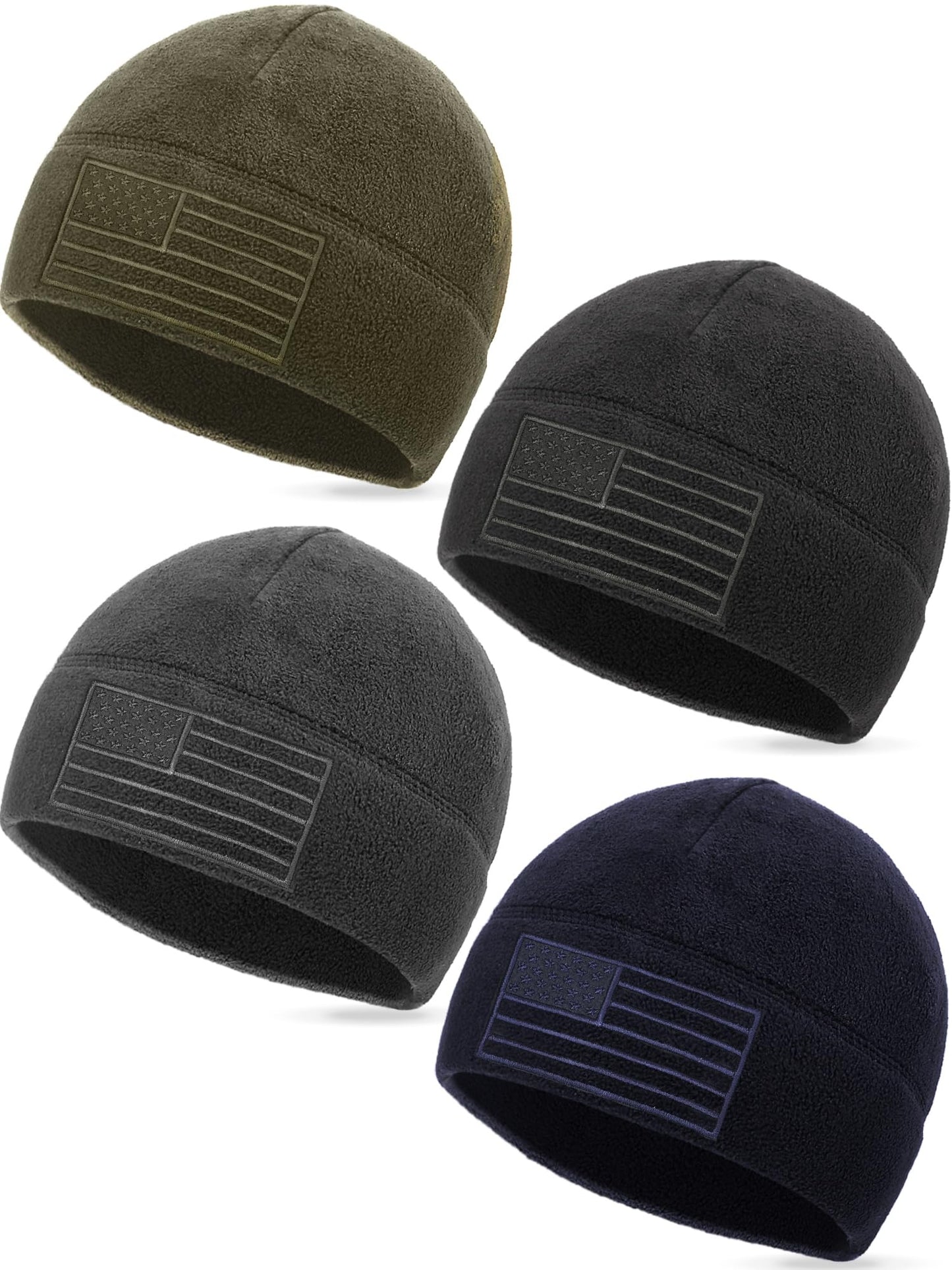 ROLVNHTV 4 Pcs American Flag Beanie Winter Fleece Caps Tactical Military Veteran Beanies USA Hats Warm Army Cap for Men Outdoor Activities