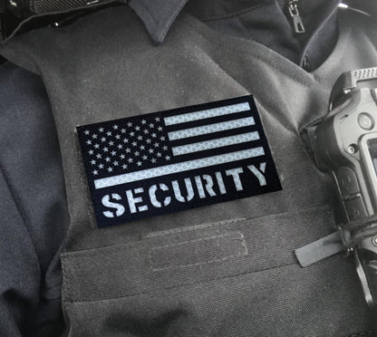2 Pack Reflective Security Patch US Flag with Hook Back for Service Harness Tactical Vest Collar Hook-Fastener Backing (Black-White)
