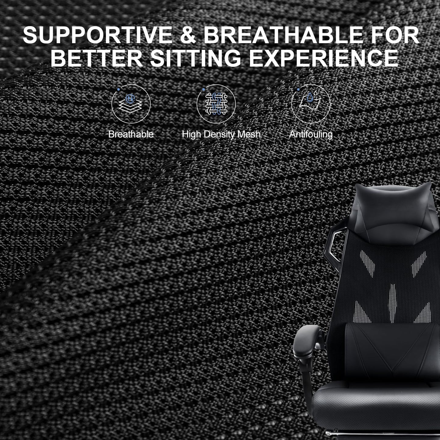 GTRACING Gaming Chair, Computer Chair with Mesh Back, Ergonomic Gaming Chair with Footrest, Reclining Gamer Chair with Adjustable Headrest and Lumbar Support for Gaming and Office (Black)