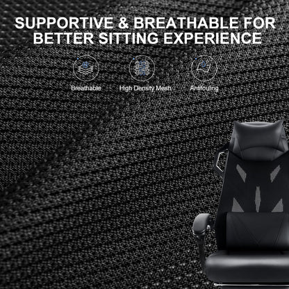 GTRACING Gaming Chair, Computer Chair with Mesh Back, Ergonomic Gaming Chair with Footrest, Reclining Gamer Chair with Adjustable Headrest and Lumbar Support for Gaming and Office (Black)