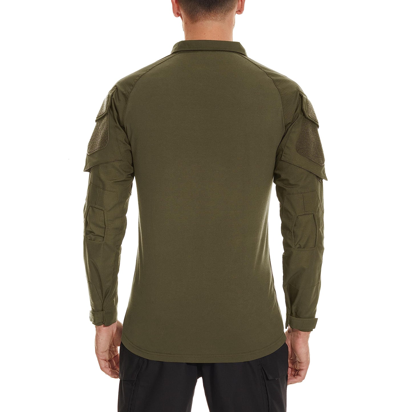 TACVASEN Tactical Shirt for Men 1/4 Zip Combat Shirt Long Sleeve with Pockets Army Pullover Military Lightweight Hiking Shooting Training Green M