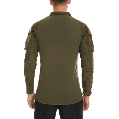 TACVASEN Tactical Shirt for Men 1/4 Zip Combat Shirt Long Sleeve with Pockets Army Pullover Military Lightweight Hiking Shooting Training Green M