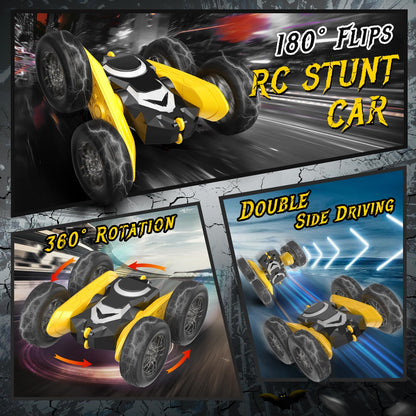 NQD Bat Remote Control Car- Double Sided 360°Rotate RC Stunt Car with Wheel Lights, 4WD Off-Road RC Cars 2.4Ghz Indoor/Outdoor Rechargeable Toy Car for Boys Age 4-7 8-12 Birthday Xmas Gift