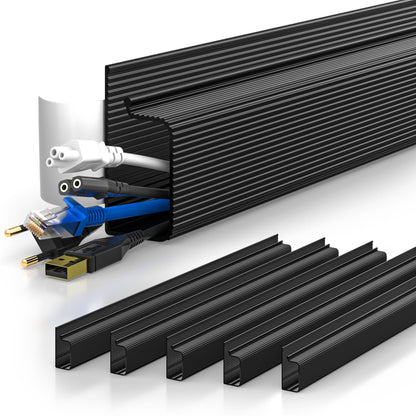 YECAYE 94.2 in Cable Management, Cord Organizer,Easy Install Self-Adhesive Cord Hider, Cable Organizer, Cable Hider for Office Organization,Child & Pet Proof, Black