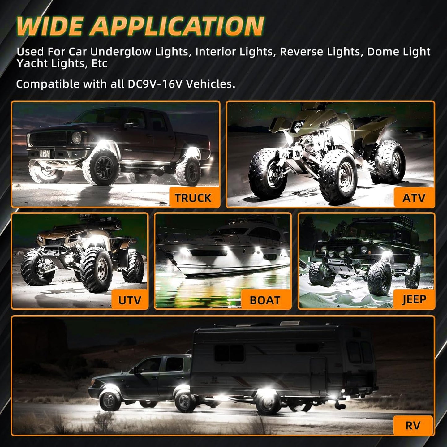 8Pods Metal Bright Pure White LED Rock Lights Kit,Per pod provided 15FT Power Cord,6500K 36LEDs Neon Underglow Light Aluminum Waterproof Fender Lights for Trucks Trailer Jeep Off Road ATV UTV
