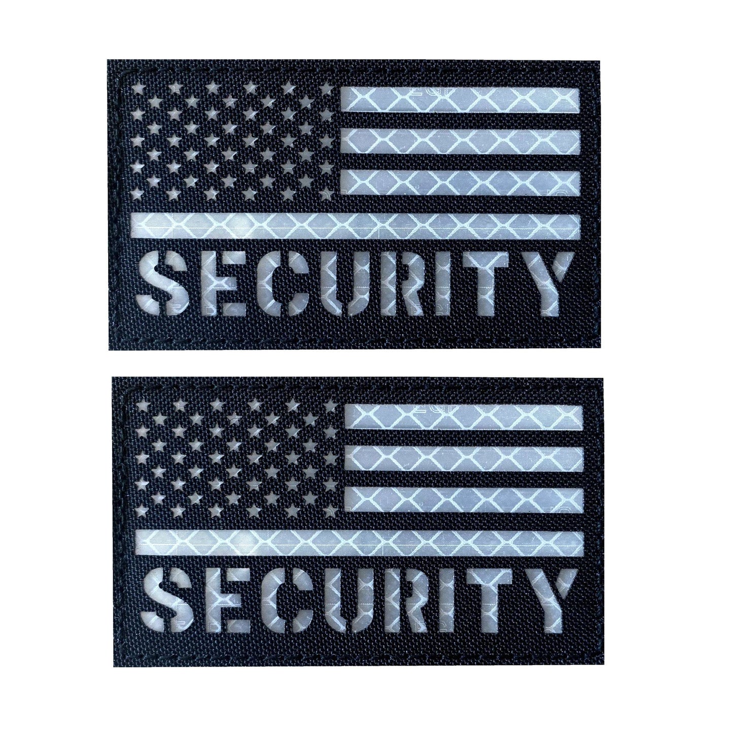 2 Pack Reflective Security Patch US Flag with Hook Back for Service Harness Tactical Vest Collar Hook-Fastener Backing (Black-White)
