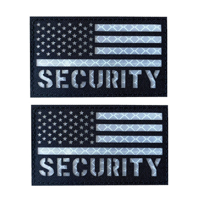 2 Pack Reflective Security Patch US Flag with Hook Back for Service Harness Tactical Vest Collar Hook-Fastener Backing (Black-White)