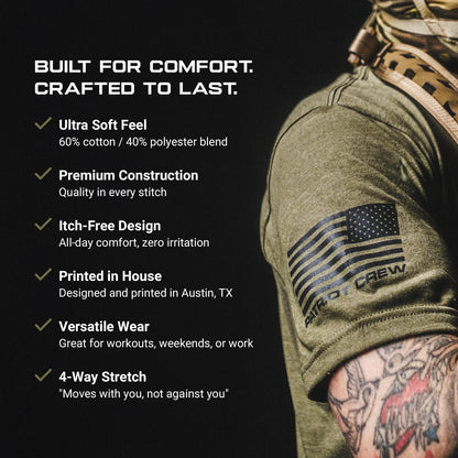 Patriot Crew Men's Black Fresh T-Shirt, American Made Classic Tee, USA & Freedom Style Shirt (Large, 3 Pack)